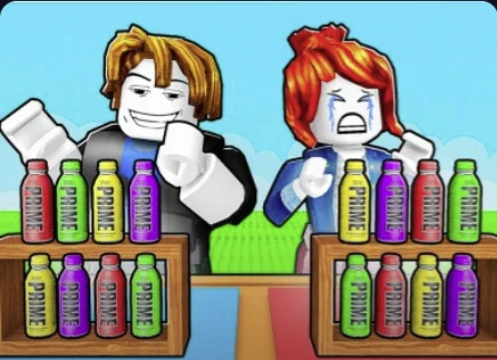 Guess My Order Roblox thumbnail showing two players and colorful bottles